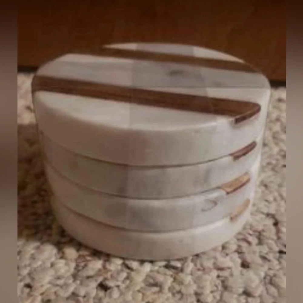NEW Marble and Wood Coasters Set
